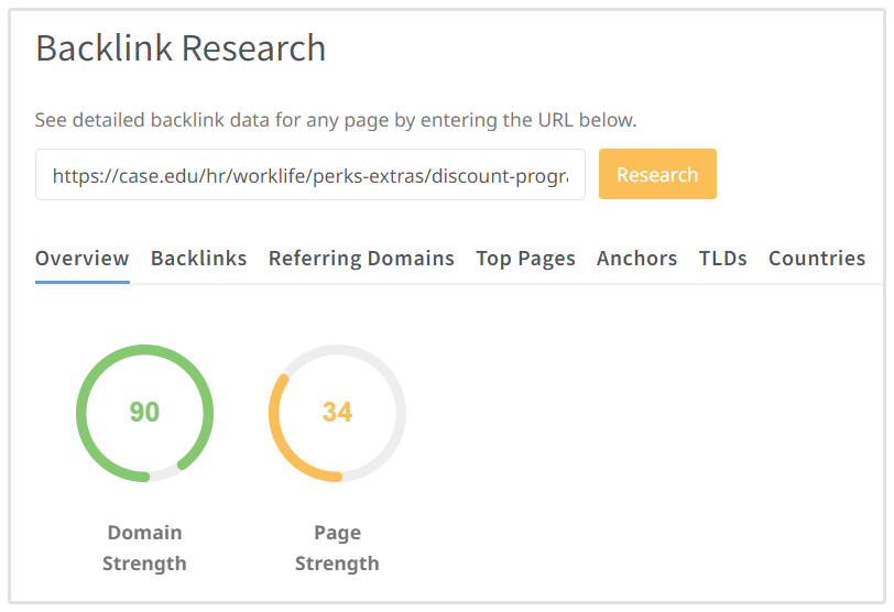 Case Western Reserve Domain and Page Strength